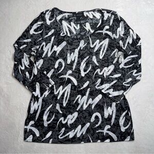 INC Multicolor Scoop Neck 3/4 Black White Sleeve Blouse Women’s Size Large